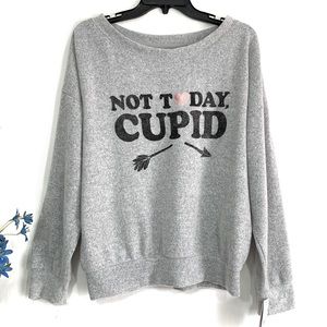 Nite Gear Women’s Gray Not Today Cupid Long Sleeve Cozy Pajama Top - Size Small